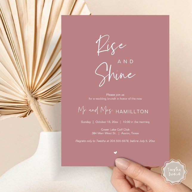 Stiga upp och Shine, Post bröllop Brunch Inbjudningar (Rise and Shine, Post Wedding Brunch Invitation Card, PDF, in Dusty Rose Pink)