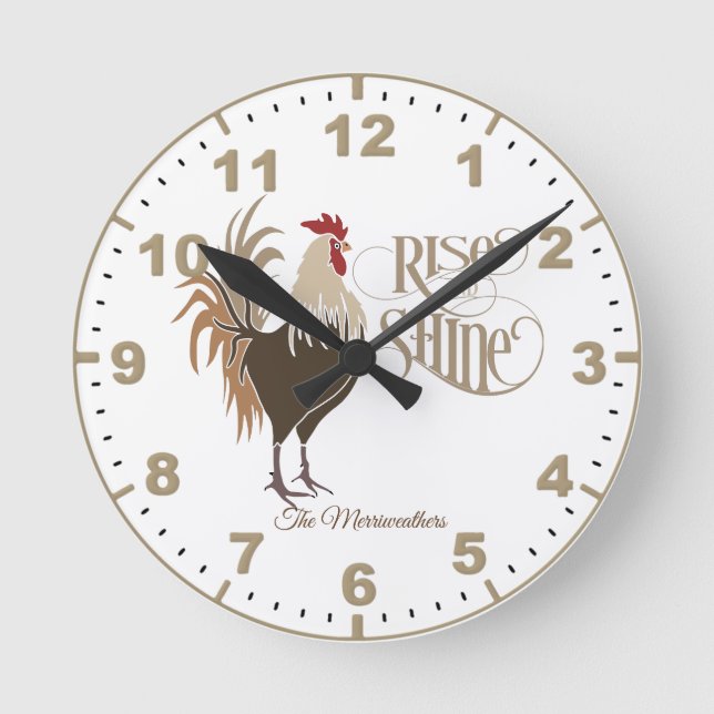 Stiga upp och Shine Wall Round Clock tupp Rund Klocka (Framsida)