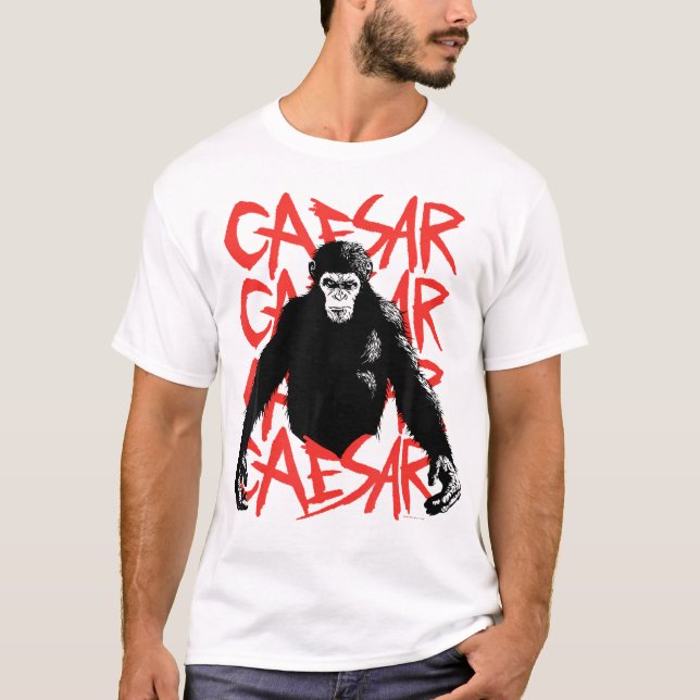 Stiga upp på apes Caesars planet i Black Whi T Shirt (Framsida)