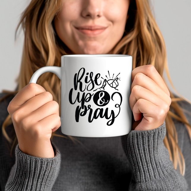 Stiga upp upp- och ljussken kaffemugg (Rise Up And Pray Bible Verse Coffee Mug)