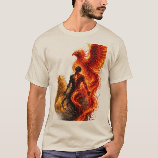 Stigande Fenix Flamma Grafisk Herr T-Shirt (Framsida)