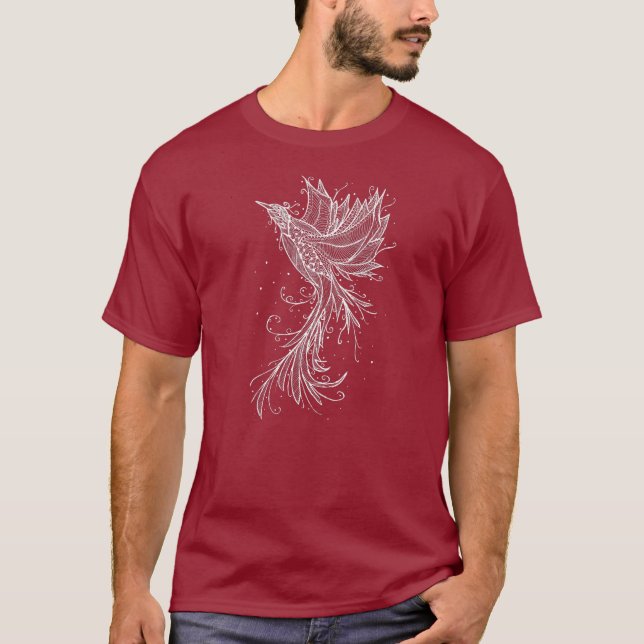 Stigande Fenix vit Linjedesign T-Shirt (Framsida)