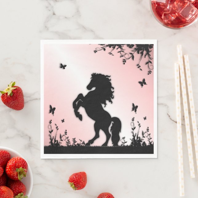 Stigande svart hingst Rosa Pappersservett (Insitu)