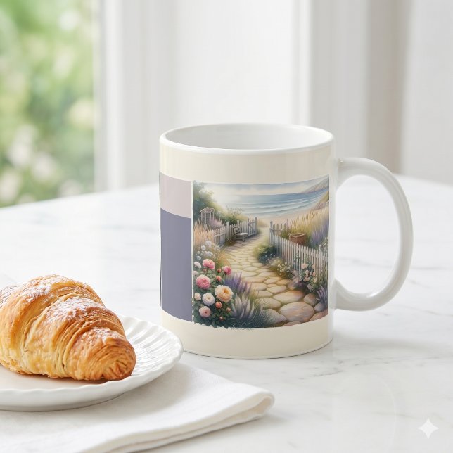 Stigen till havet i lantlig trädgårdsmiljö kaffemugg (Cottage Garden Path to the Sea Coffee Mug)
