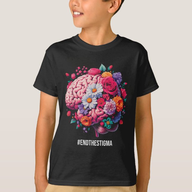 Stigma - Blommigt Brain Mental Health Awaren T Shirt (Framsida)