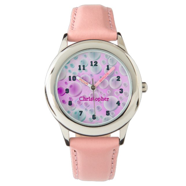 Stigning bubblor (Rosa&blå) Armbandsur (Framsida)