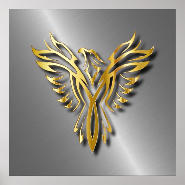 Stigning Golden Phoenix Guld Flamor med skuggor Poster (Framsidan)