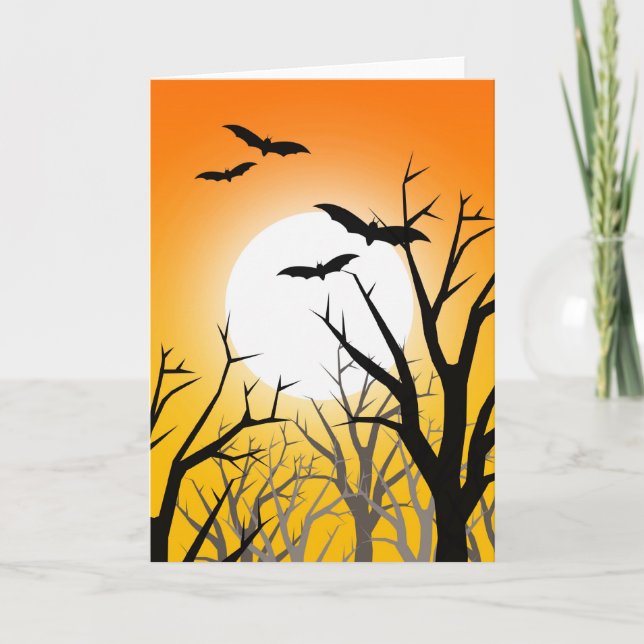 Stigning Måne och Fladdermus Halloween-kort Kort (Framsida)
