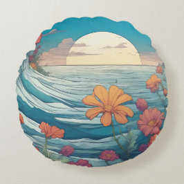 Stigning måne över havet rund kudde