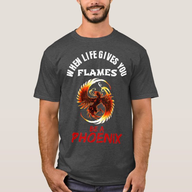Stigning Phoenix Flames Fire Bird Mythical Reborn T Shirt (Framsida)