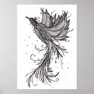Stigning Phoenix Lineart-Poster Poster