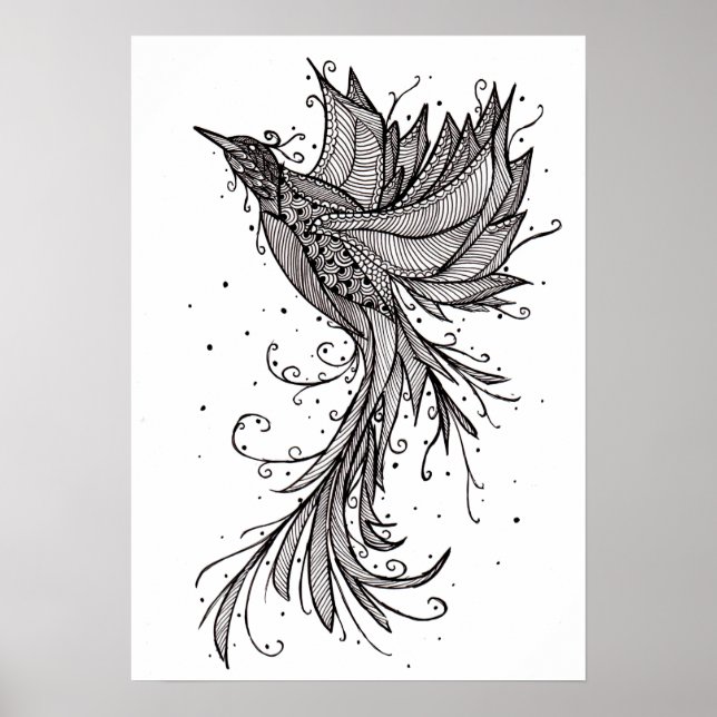 Stigning Phoenix Lineart-Poster Poster (Framsidan)