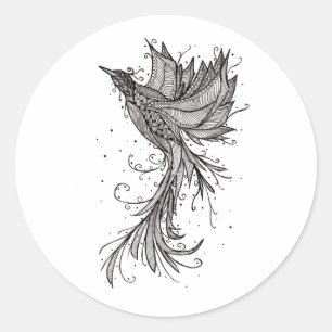 Stigning Phoenix Lineart Runt Klistermärke