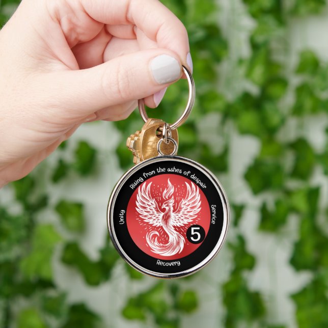 Stigning Phoenix - milstolpe i Recovery Gift Rund Silverfärgad Nyckelring (Hand)
