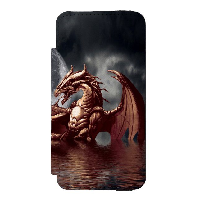 Stigning Sea Dragon & Måne Fantasy Art Incipio iPhone Wallet Skal (Folio Framsidan)