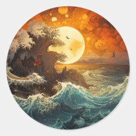 Stigning Sol Wave Yin Yang Martial Arts Runt Klistermärke