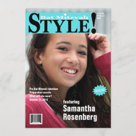 Stil! Bat mitzvah tidskriftinbjudankricka Inbjudningar