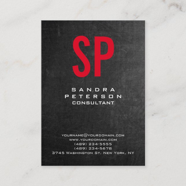 Stil Chalkboard Grått Red Monogram Professionell Visitkort (Framsida)