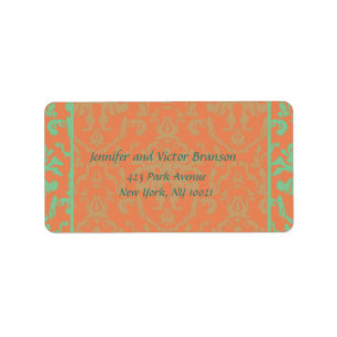Stil - Damask orange n grön adressetikett