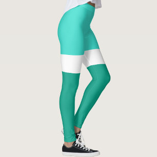 Stil-design för Turcos White Teal Färg Block Leggings