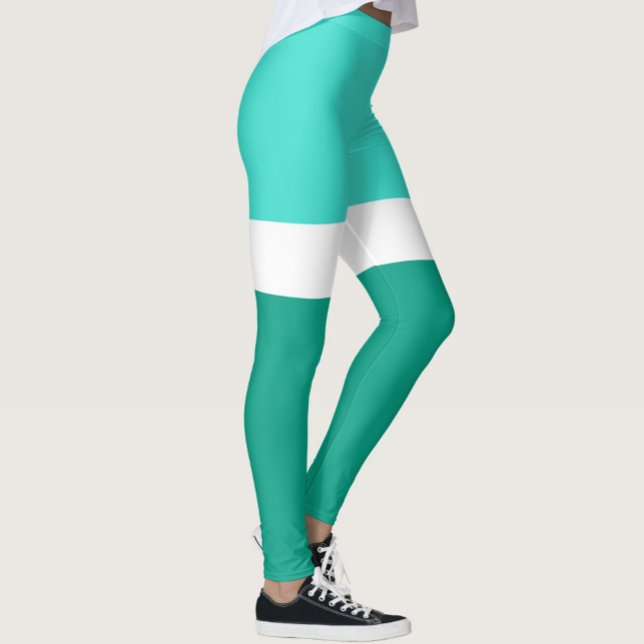 Stil-design för Turcos White Teal Färg Block Leggings (Skapare uppladdad)