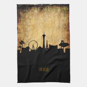 Stil för Grunge för vintage för Las Vegas horisont Kökshandduk