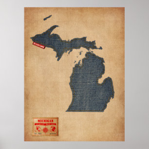 Stil för jeans för Michigan kartaDenim Poster
