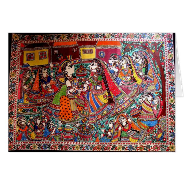 STIL FÖR KONST FÖR GUDAR MADHUBANI FÖR RADHA HÄLSNINGSKORT (Framsidan Horizontal)