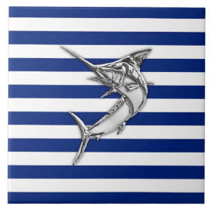 Stil för MarlinSwordfishkrom på nautiska randar Kakelplatta