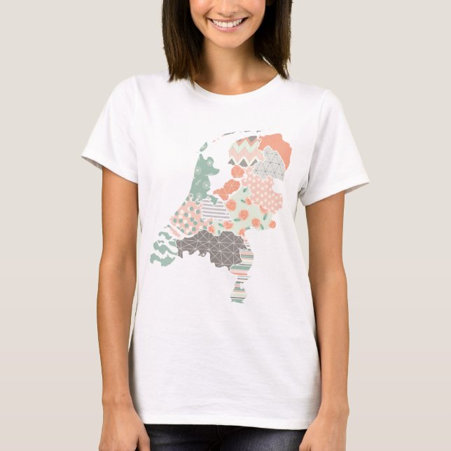 Stil för Patchwork för Holland landskapkarta Tee Shirt (Framsida)