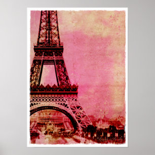 Stil för vintage för solnedgång för Eiffel torn Poster