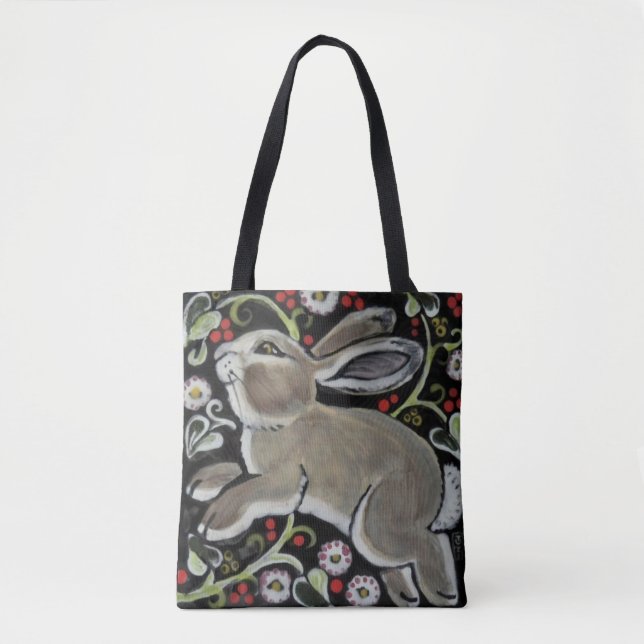 Stil Grått Rabbit Cute Tote Bag Jul Tygkasse (Framsida)