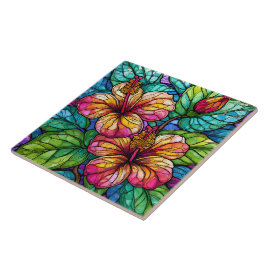 Stil hibiscus av rostat glas kakelplatta