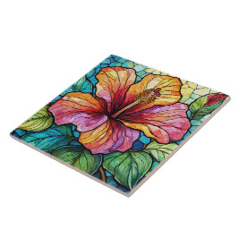 Stil hibiscus av rostat glas kakelplatta