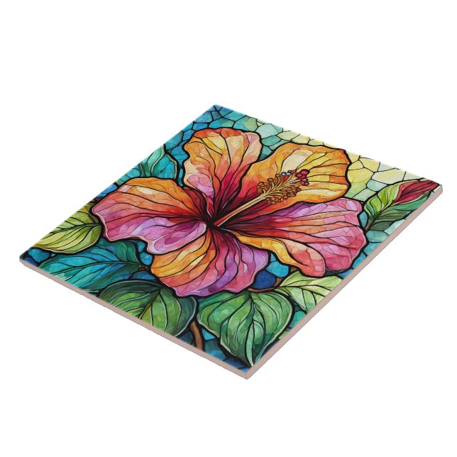 Stil hibiscus av rostat glas kakelplatta (Sidan)