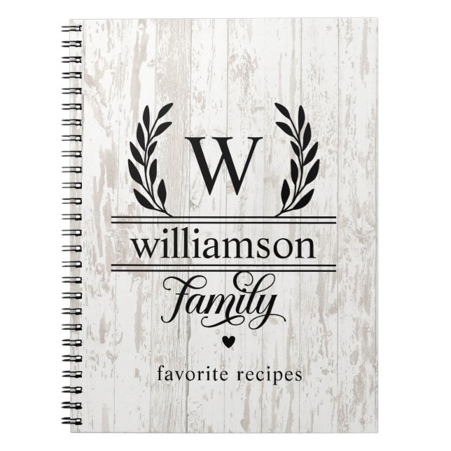 Stil Laurel Monogram Family Namn Recipe Anteckningsbok (Framsidan)