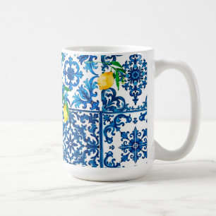 Stil,Medelhavet,mosaik,blått,citron, Kaffemugg