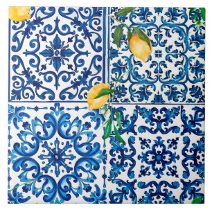 Stil,Medelhavet,mosaik,blått,citron, Kakelplatta