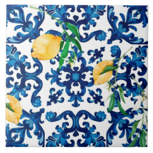 Stil,Medelhavet,mosaik,blått,citron, Kakelplatta