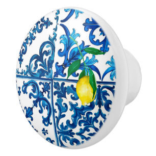 Stil,Medelhavet,mosaik,blått,citron, Knopp