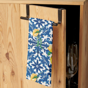 Stil,Medelhavet,mosaik,blått,citron, Kökshandduk