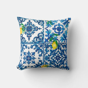 Stil,Medelhavet,mosaik,blått,citron, Kudde