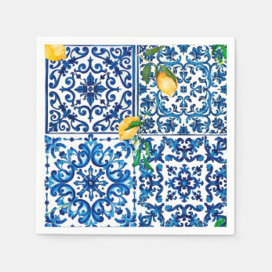 Stil,Medelhavet,mosaik,blått,citron, Pappersservett