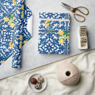 Stil,Medelhavet,mosaik,blått,citron, Presentpapper