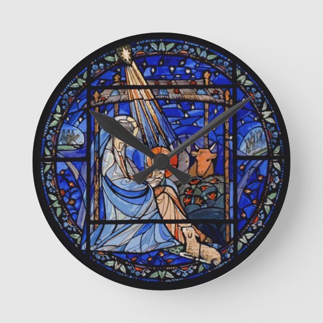 Stil Nativitet för fastkilat glas Rund Klocka (Framsida)