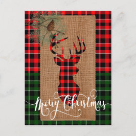 Stil på stugan - Ett rutigt hjorthuvud på säckväv  Helg Vykort