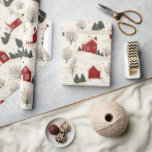 Stil Red Winter House och Träd Presentpapper<br><div class="desc">En kittvinter-scen med ett rött jordbrukshus omgivet av gräs träd och inkapslat i nyligen fallna snö.</div>