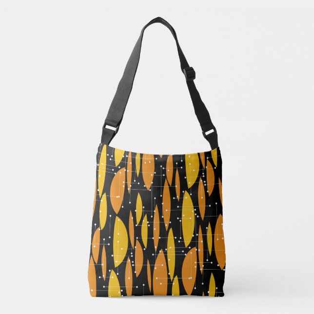 Stil, svart orange, geometriskt mönster. axelväska (Framsida)