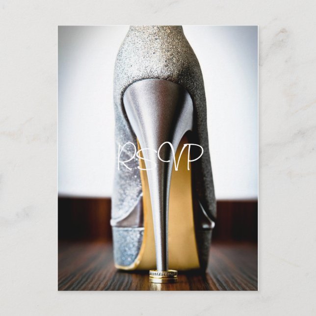 Stiletto bröllopssko RSVP inbjudan med foto Vykort (Framsida)