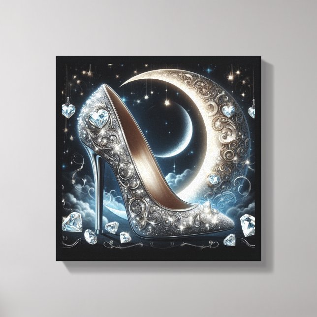 Stiletto-Högklackar med Crescent Måne och Diamond Canvastryck (Framsida)
